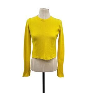 Intermix Cashmere Sweater Cropped Raw Hem Neon Yellow Size XS